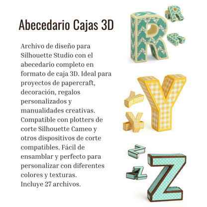 27 Archivos de corte silhouette Abecedario cajas 3D