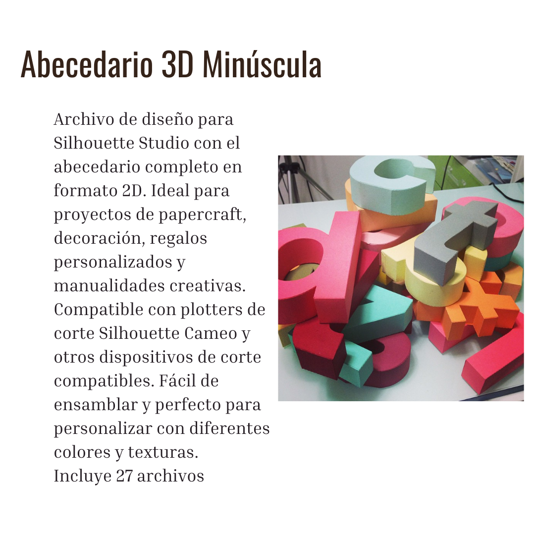 40 Archivos de corte silhouette Abecedario minusculas 3D