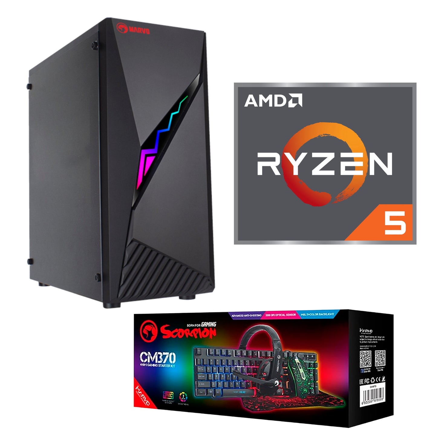 PC Gamer Marvo Ryzen 5 5600 16gb 128gb ssd+256gb hdd luces