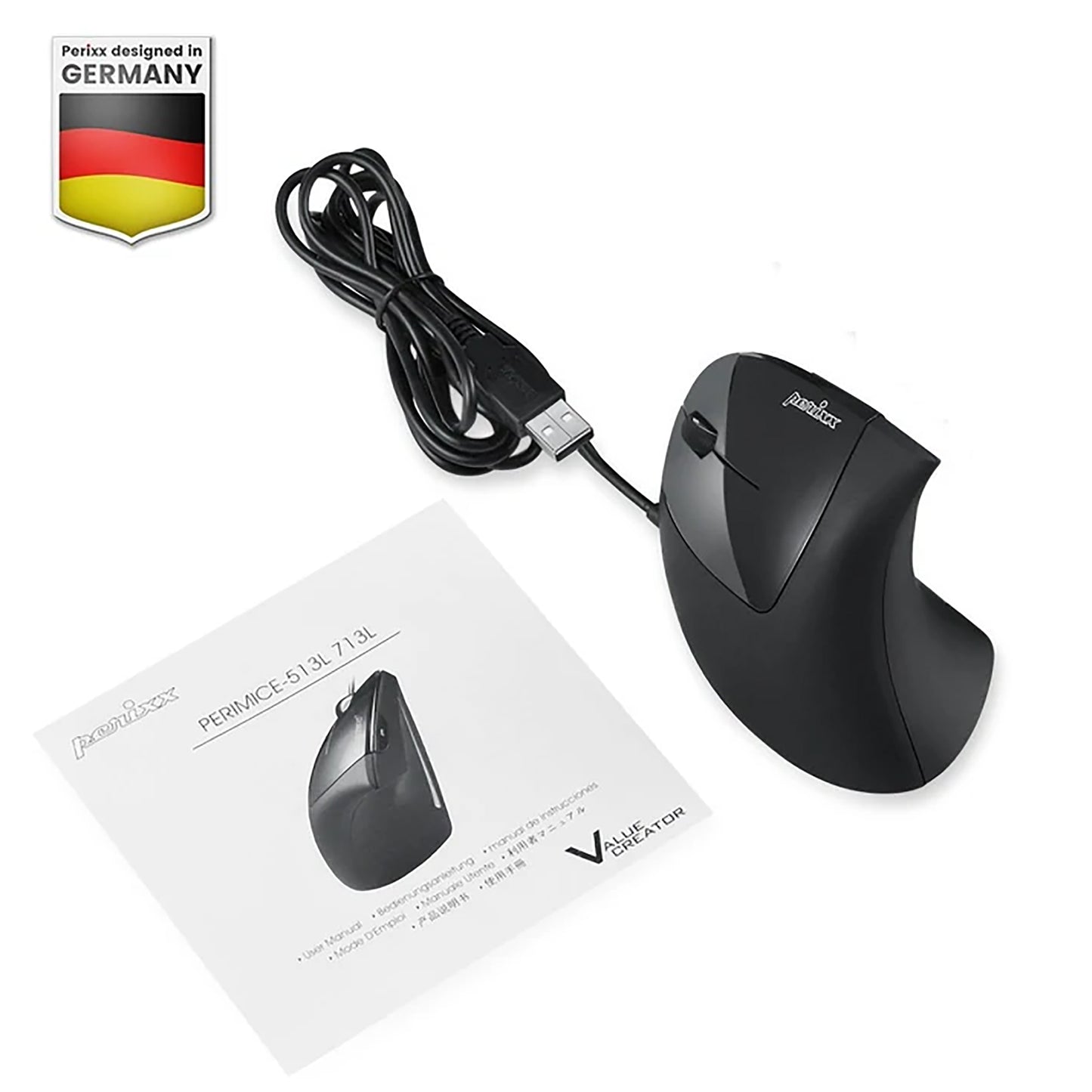 Mouse Zurdo Ergonómico Usb Perixx 513