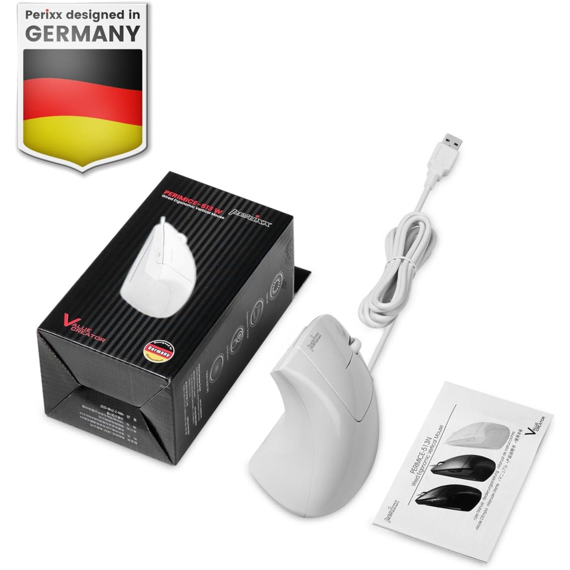 Mouse Diestro Ergonómico Usb Perixx 513 Blanco