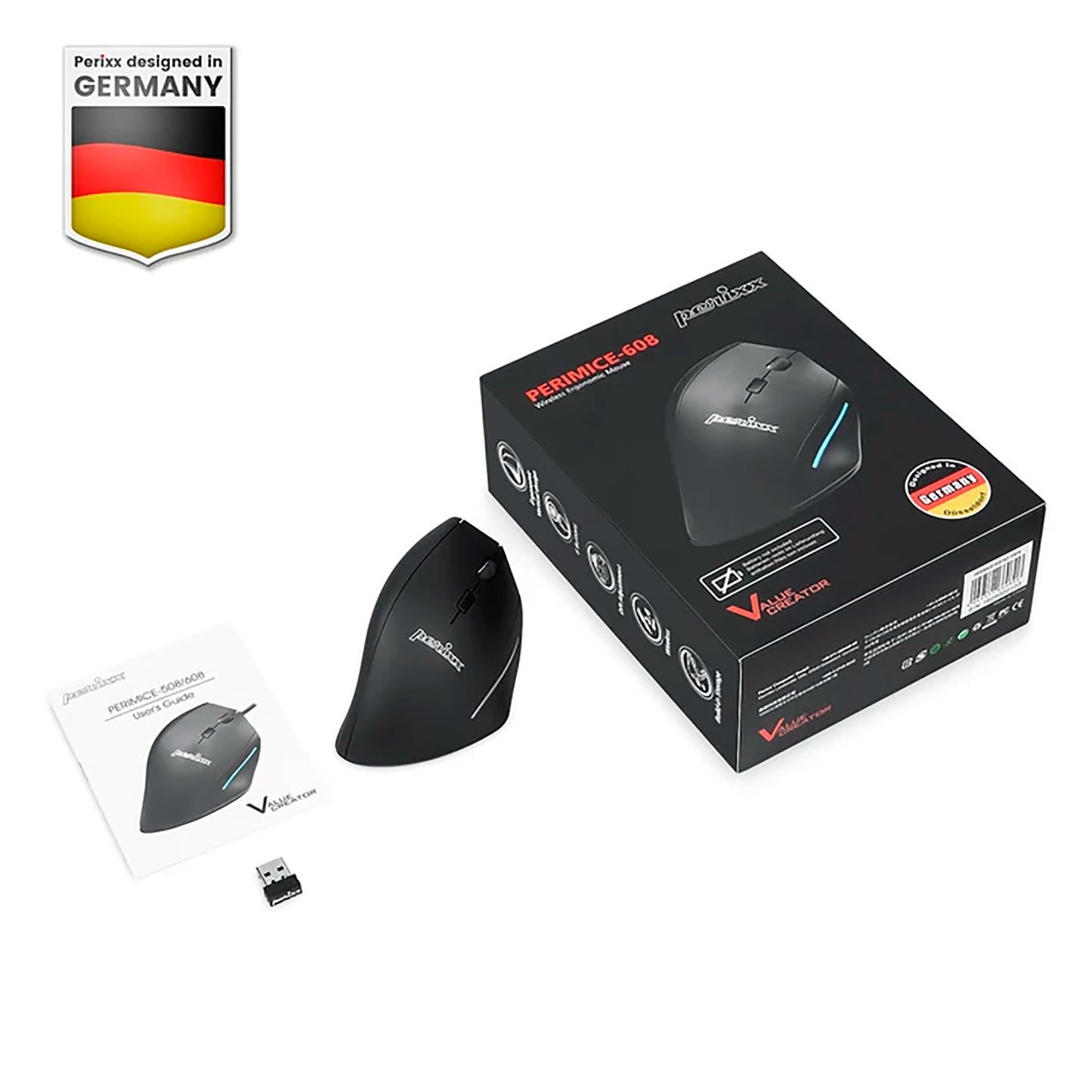 Mouse Diestro Ergonómico Inalámbrico Perixx 608